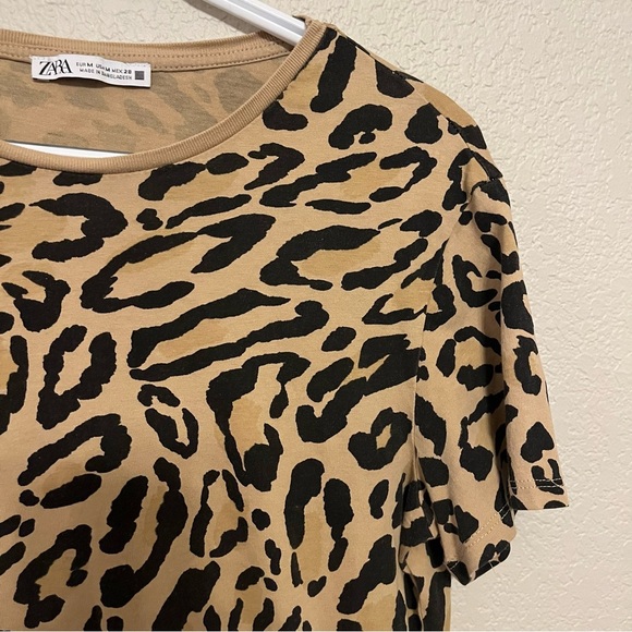 Zara Leopard Print Brown and Black Short Sleeve Top Size Medium - Picture 4 of 11